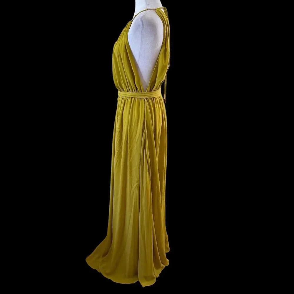CqbyCq Flowy Deep V-Neck Maxi Dress With Tie Yellow Size Large - Picture 6 of 9